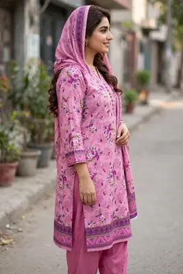 Stylish 3 Pcs Women's Unstitched Lawn Digital Print Suit thumbnail 3