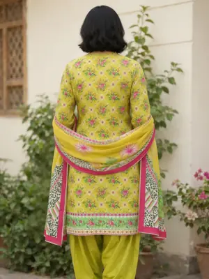 Stylish 3 Pcs Women's Unstitched Lawn Digital Print Suit thumbnail 4