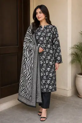 Stylish 3 Pcs Women's Unstitched Lawn Digital Print Suit thumbnail 3