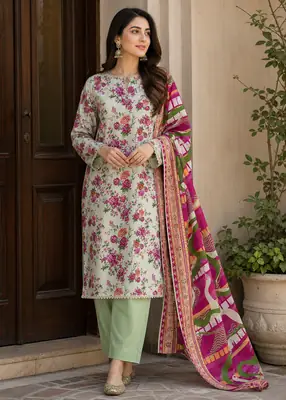 Stylish 3 Pcs Women's Unstitched Lawn Digital Print Suit