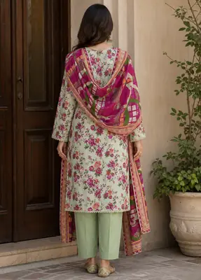 Stylish 3 Pcs Women's Unstitched Lawn Digital Print Suit thumbnail 3