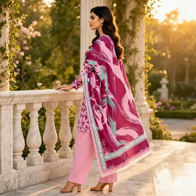 Stylish 3 Pcs Women's Unstitched Lawn Digital Print Suit thumbnail 3