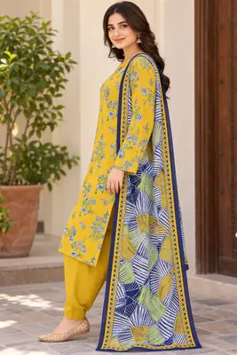 Stylish 3 Pcs Women's Unstitched Lawn Digital Print Suit thumbnail 3