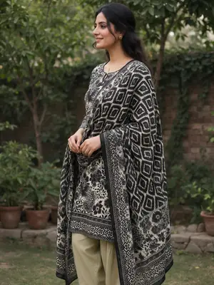 Stylish 3 Pcs Women's Unstitched Lawn Digital Print Suit thumbnail 2