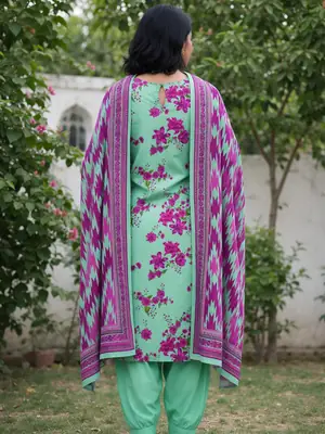 Stylish 3 Pcs Women's Unstitched Lawn Digital Print Suit thumbnail 3