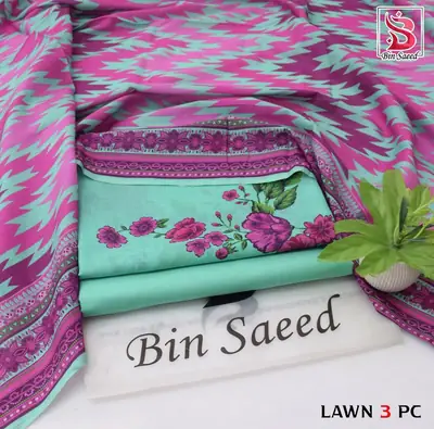 Stylish 3 Pcs Women's Unstitched Lawn Digital Print Suit thumbnail 6