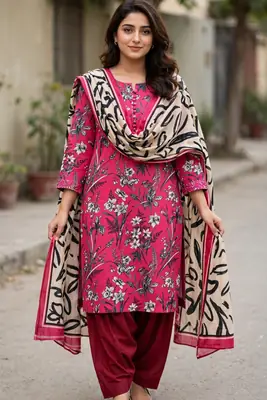 Stylish 3 Pcs Women's Unstitched Lawn Digital Print Suit