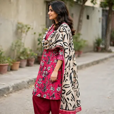 Stylish 3 Pcs Women's Unstitched Lawn Digital Print Suit thumbnail 2