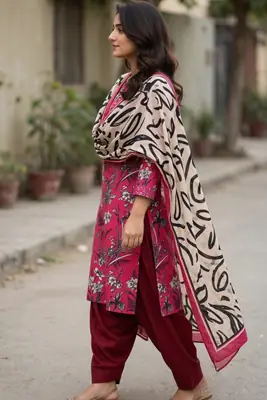 Stylish 3 Pcs Women's Unstitched Lawn Digital Print Suit thumbnail 3