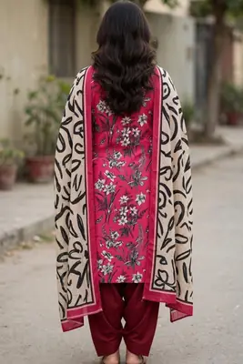 Stylish 3 Pcs Women's Unstitched Lawn Digital Print Suit thumbnail 4
