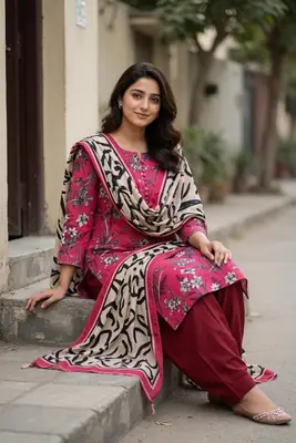 Stylish 3 Pcs Women's Unstitched Lawn Digital Print Suit thumbnail 5