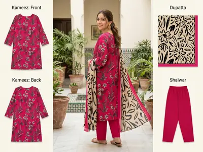 Stylish 3 Pcs Women's Unstitched Lawn Digital Print Suit thumbnail 7