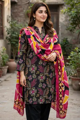 Stylish 3 Pcs Women's Unstitched Lawn Digital Print Suit