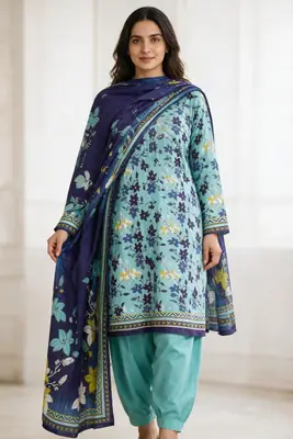 Stylish 3 Pcs Women's Unstitched Lawn Digital Print Suit