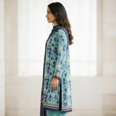 Stylish 3 Pcs Women's Unstitched Lawn Digital Print Suit thumbnail 2