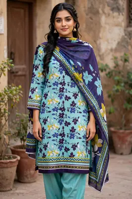 Stylish 3 Pcs Women's Unstitched Lawn Digital Print Suit thumbnail 5
