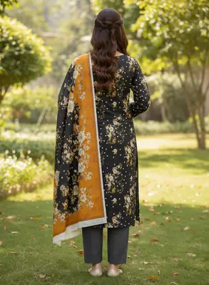 Stylish 3 Pcs Women's Unstitched Lawn Digital Print Suit thumbnail 3