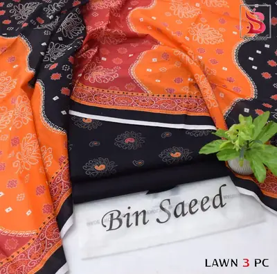 Stylish 3 Pcs Women's Unstitched Lawn Digital Print Suit thumbnail 8