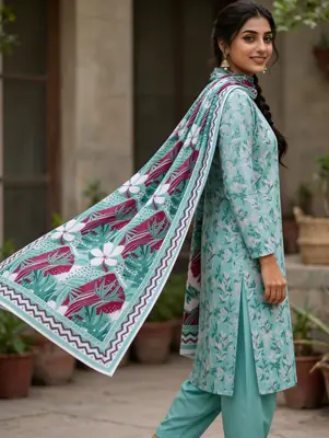 Stylish 3 Pcs Women's Unstitched Lawn Digital Print Suit thumbnail 2