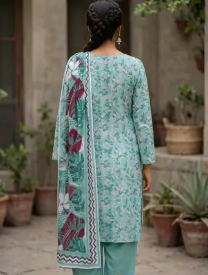 Stylish 3 Pcs Women's Unstitched Lawn Digital Print Suit thumbnail 4