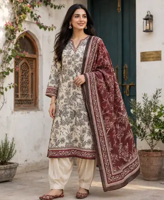 Stylish 3 Pcs Women's Unstitched Khaddar Digital Print Suit