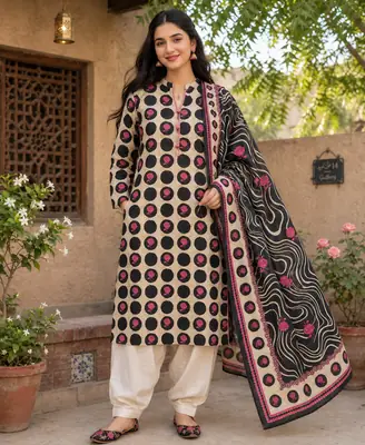 Stylish 3 Pcs Women's Unstitched Khaddar Digital Print Suit