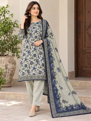 Stylish 3 Pcs Women's Unstitched Khaddar Digital Print Suit