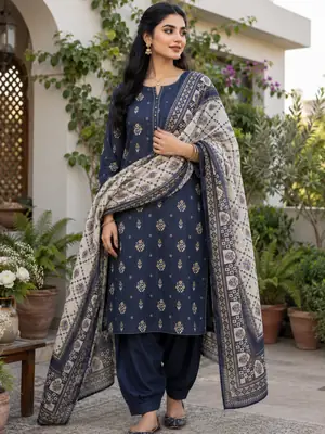 Stylish 3 Pcs Women's Unstitched Khaddar Digital Print Suit