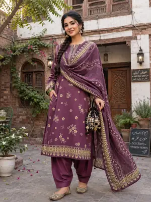Stylish 3 Pcs Women's Unstitched Khaddar Digital Print Suit