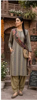 Stylish 3 Pcs Women's Unstitched Khaddar Digital Print Suit