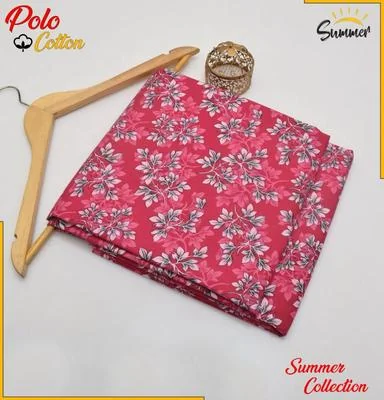 Women Unstitched Printed Suit Pink Polo Cotton 2 Pcs