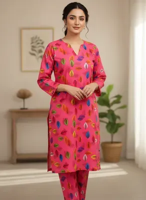 Women Unstitched Printed Suit Pink 2 Pcs Micro Polo Cotton