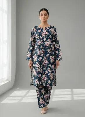 Women Unstitched Printed Suit Blue Floral 2 Pcs