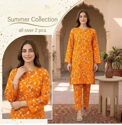 Women Orange Printed 2 Pcs Suit Micro Polo Cotton