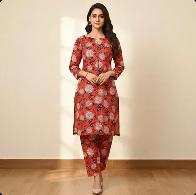 Women Unstitched Printed Suit Red 2 Pcs Micro Polo Cotton