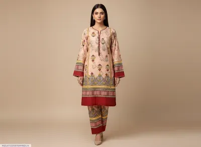 Women Unstitched Printed Suit Pink Polo Cotton 2 Pcs thumbnail 5