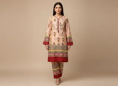 Women Unstitched Printed Suit Pink Polo Cotton 2 Pcs