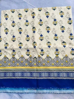 Women Unstitched Printed Suit Yellow Polo Cotton 2 Pcs thumbnail 3