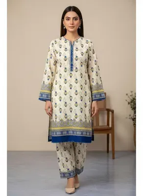 Women Unstitched Printed Suit Yellow Polo Cotton 2 Pcs thumbnail 4