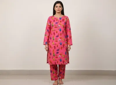 Women Unstitched Printed Pink 2 Pcs Suit Micro Polo Cotton thumbnail 6