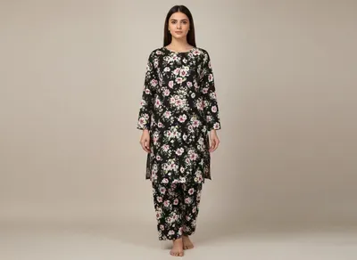 Women Unstitched Printed Suit Black 2 Pcs Polo Cotton thumbnail 6