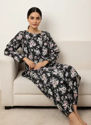 Women Unstitched Printed Suit Black 2 Pcs Polo Cotton thumbnail 5