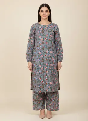 Women Printed 2-Piece Suit Grey Polo Cotton thumbnail 4