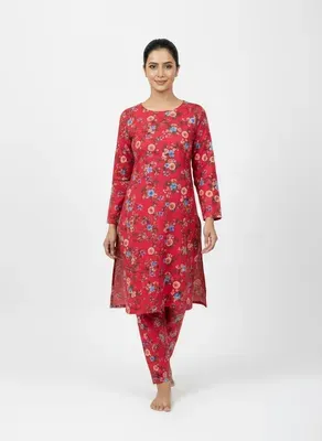 Premium Quality 2 Pcs Printed Pink Polo Cotton Suit for Women thumbnail 5