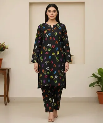 Stylish 2 Pcs Women's Unstitched Printed Suit thumbnail 2
