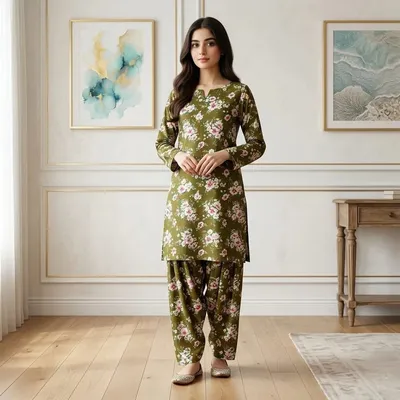 Stylish 2 Pcs Women's Unstitched Printed Suit thumbnail 5