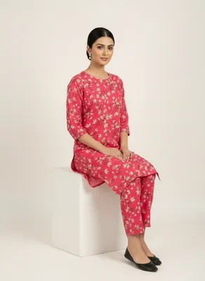 Stylish 2 Pcs Women's Unstitched Printed Suit thumbnail 4