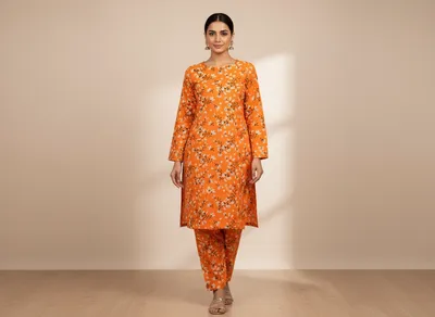 Stylish 2 Pcs Women's Unstitched Printed Suit thumbnail 8