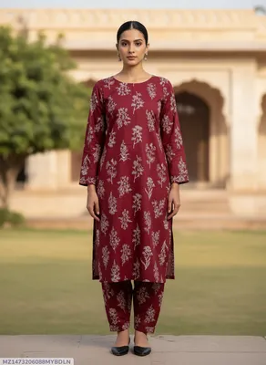 Stylish 2 Pcs Women's Unstitched Printed Suit