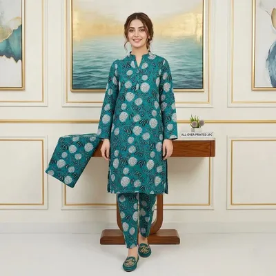 Stylish 2 Pcs Women's Unstitched Printed Suit thumbnail 7